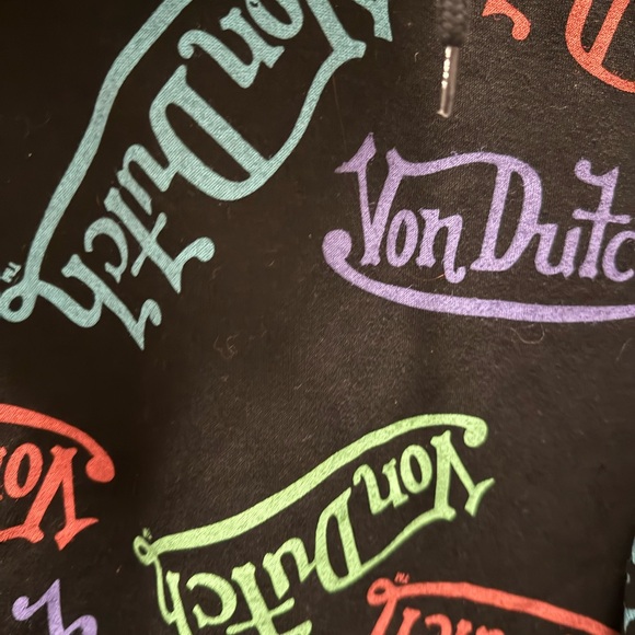 Von Dutch Women's Black Crop Hoodie with Colorful Logo Pattern size L - Picture 7 of 7